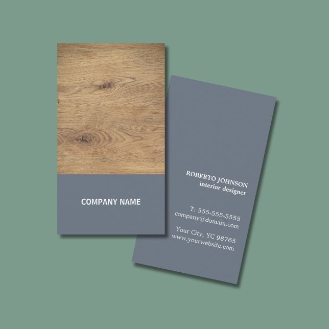 Modern Elegant Wooden Grey Blue Construction Business Card (Creator Uploaded)