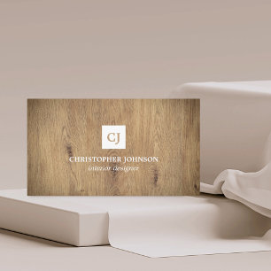 Modern Elegant Wooden Monogram Interior Designer Business Card