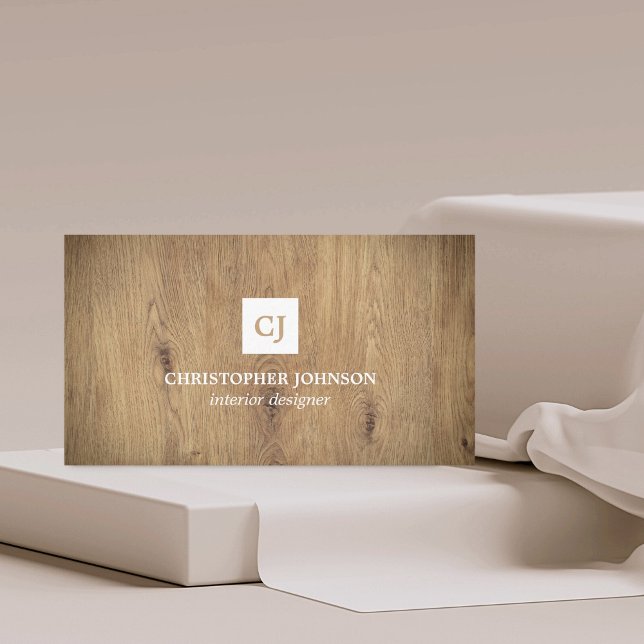Modern Elegant Wooden Monogram Interior Designer Business Card (Creator Uploaded)
