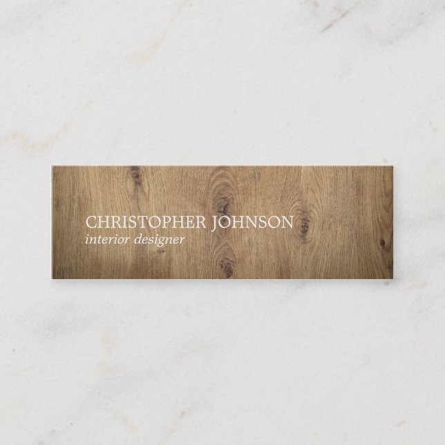 Modern Elegant Wooden White Interior Designer Mini Business Card (Front)
