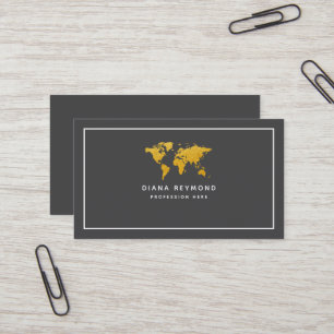 Modern Elegant World Map Dark-Gray Business Card