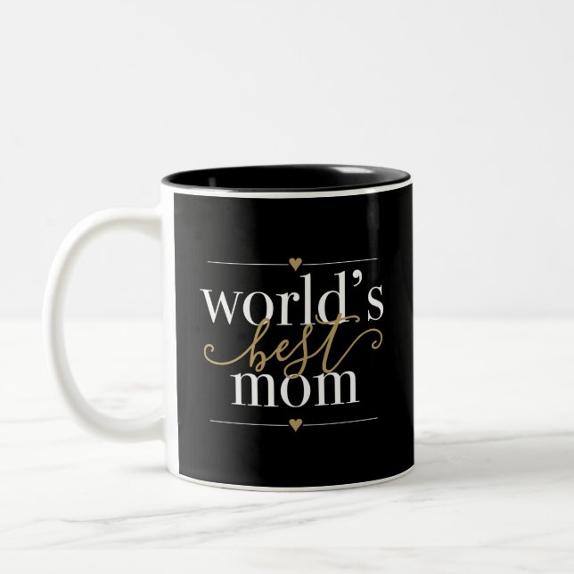 Modern Elegant Worlds Best Mum Black And Gold Two-Tone Coffee Mug (Left)