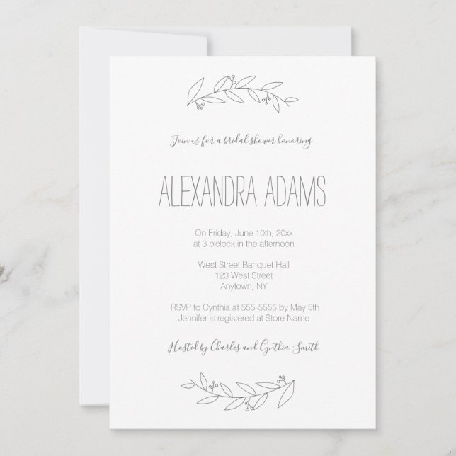 Modern elegant wreath bridal shower invitations (Front)