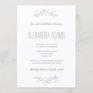 Modern elegant wreath bridal shower invitations