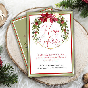 Modern Elegant Wreath Happy Holidays Business Holiday Card