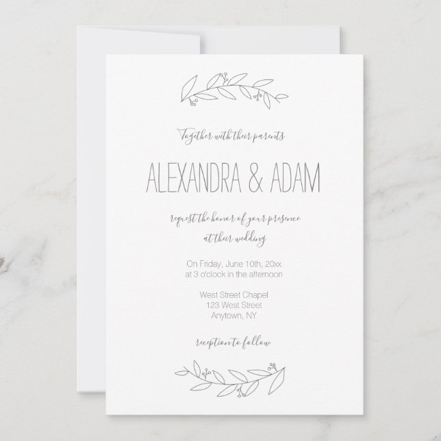 Modern elegant wreath wedding invitations (Front)