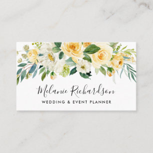 Modern Elegant Yellow Floral Greenery Business Card