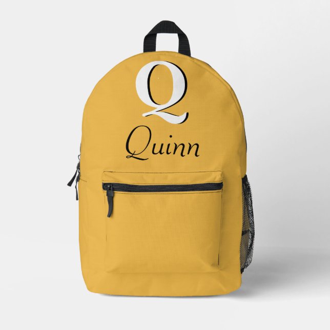 Modern Elegant Yellow Red Monogram Printed Backpack (Front)
