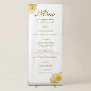 Modern Elegant Yellow Rose Floral Wedding Menu Retractable Banner