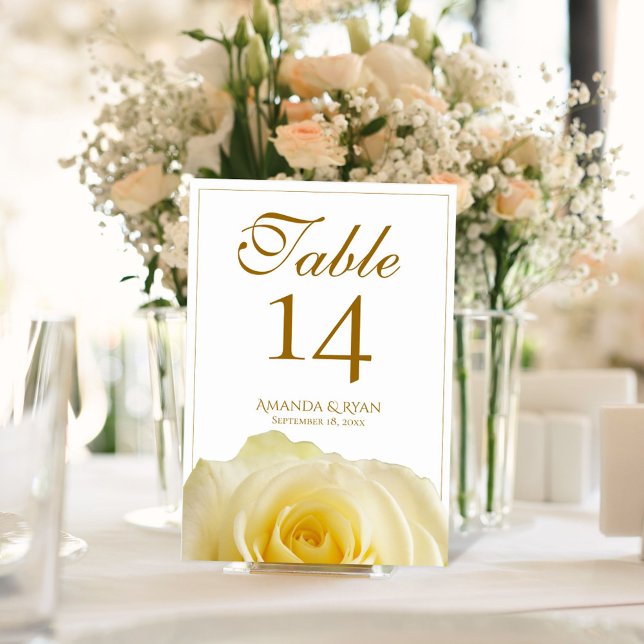 Modern Elegant Yellow Rose Floral Wedding Table Number (Creator Uploaded)