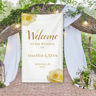 Modern Elegant Yellow Roses Floral Wedding Welcome Banner