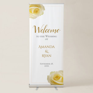 Modern Elegant Yellow Roses Floral Wedding Welcome Retractable Banner