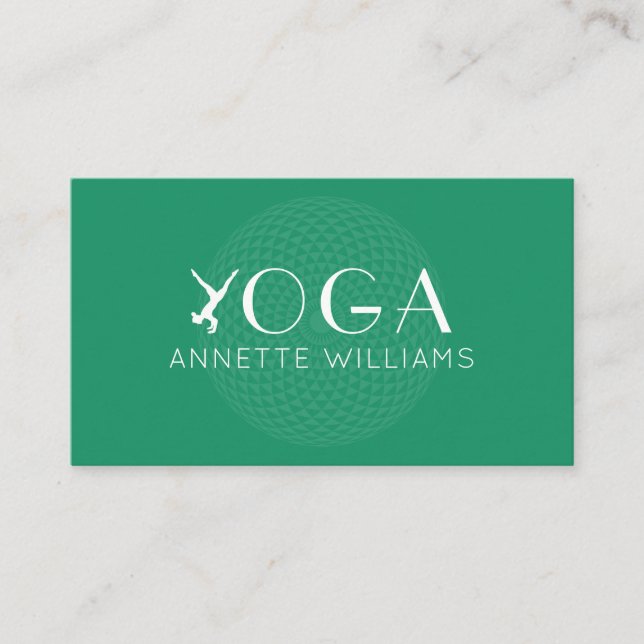 Modern elegant yoga green business card (Front)