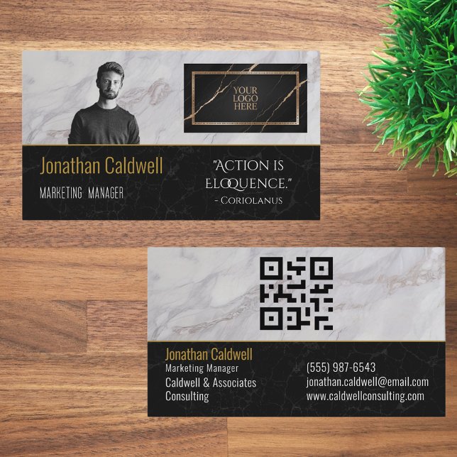 Modern Elegant Your Logo Here QR Code Quote Business Card (Creator Uploaded)