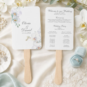 Modern Eleganta White Orchids Wedding Program Hand Fan