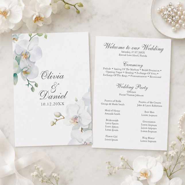 Modern Eleganta White Orchids Wedding Program Programme (Modern Eleganta White Orchids Wedding Program)