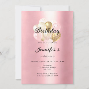 Modern, elegante Luftballon Gold Rosa Einladung Invitation