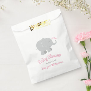 Modern Elephant Baby Girl Shower Pink and Grey Favour Bags