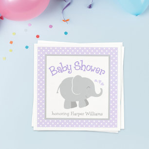 Modern Elephant Baby Girl Shower Purple and Grey Napkin