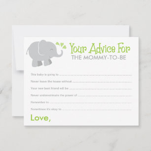 Modern Elephant Baby Shower Green and Grey Advice Card