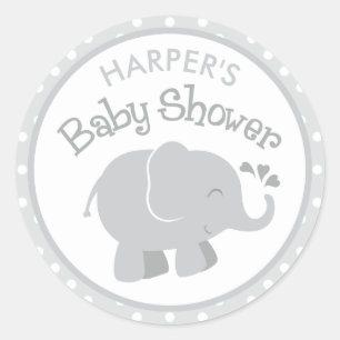 Modern Elephant Baby Shower Grey and White Classic Round Sticker