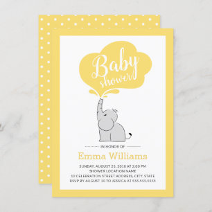 Modern Elephant Baby Shower Invitation Yellow
