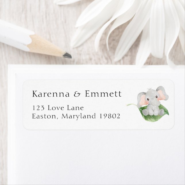 Modern Elephant Baby Shower Return Address (Insitu)
