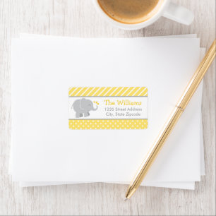 Modern Elephant Baby Shower Yellow and Grey Label