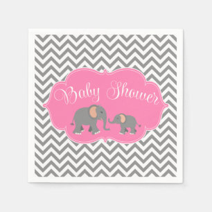 Modern Elephant Chevron Pink Grey Baby Shower Napkin