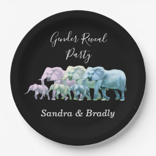 Modern Elephant Gender reveal party Invitation Paper Plate
