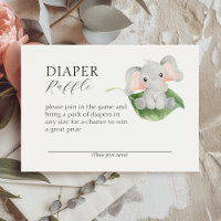 Modern Elephant Greenery Baby Shower Diaper Raffle