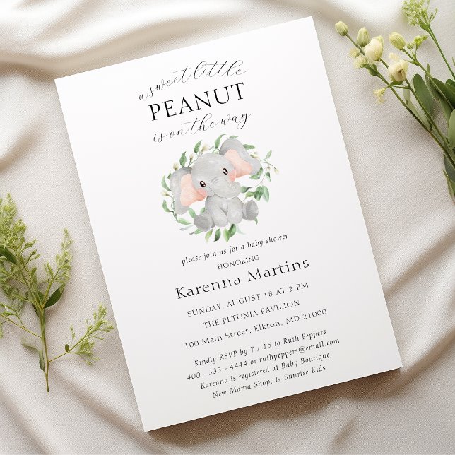 Modern Elephant Greenery Sweet Little Baby Shower Invitation (Creator Uploaded)