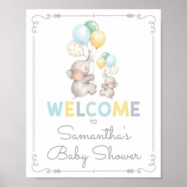 Modern Elephant Jungle Baby Shower Welcome Sign (Front)