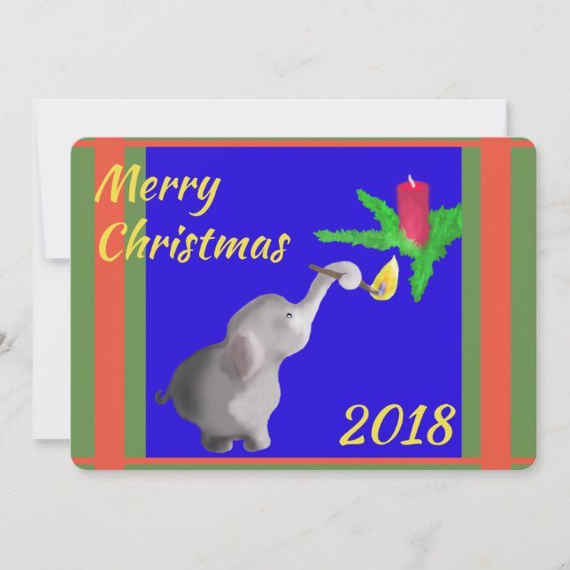 Modern Elephant Lights Candle Xmas Custom Text Holiday Card (Front)
