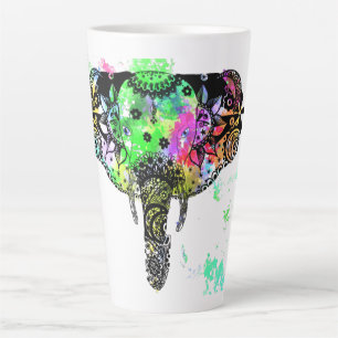 Modern elephant mandala rainbow paint splatter latte mug