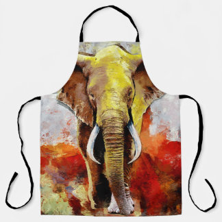 Modern Elephant Oil Painting Abstract Apron