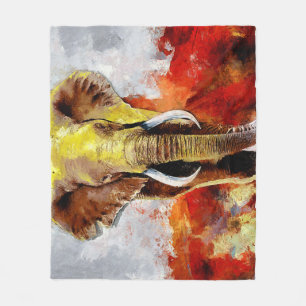 Modern Elephant Oil Painting Abstract Fleece Blanket