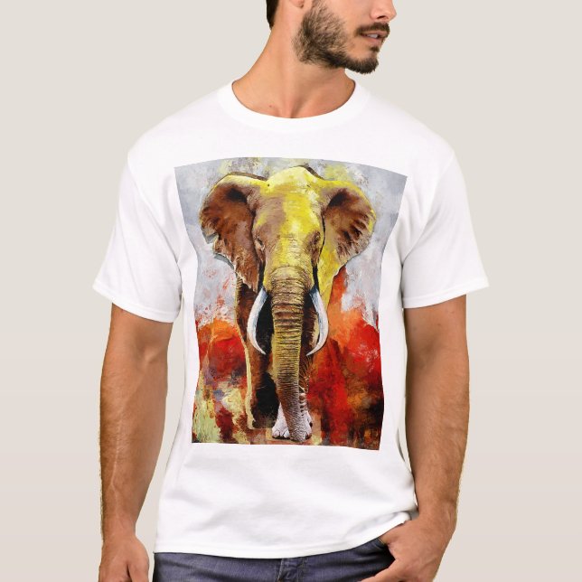Modern Elephant Oil Painting Abstract T-Shirt (Front)