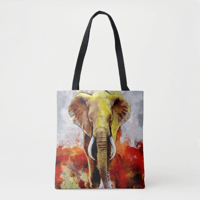 Modern Elephant Oil Painting Abstract Tote Bag (Front)