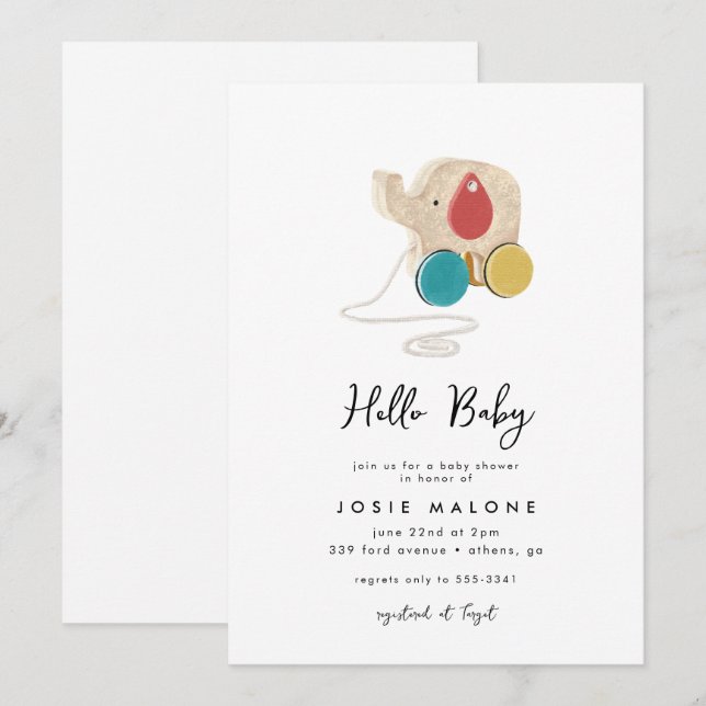 Modern Elephant Toy Gender Neutral Baby Shower Invitation (Front/Back)