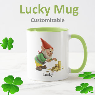 Modern Elf with Gold Coins, Calligraphy & Monogram Mug