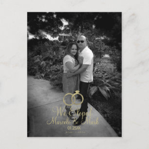 Modern Eloped Black White Photo Faux Gold Ring  Postcard