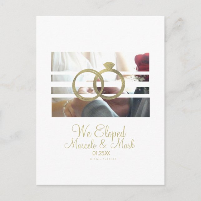 Modern Eloped Photo Blinds Faux Gold Ring Postcard (Front)