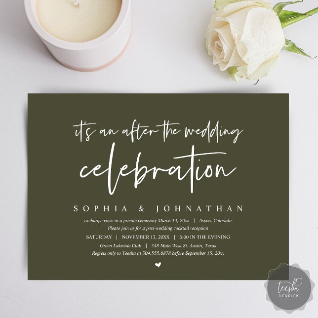 Modern Elopement, After the wedding celebration Invitation (After the wedding celebration Invitation Card, Modern Olive Green Elopement Dinner, Party, Download)