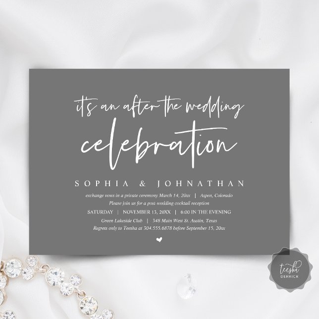 Modern Elopement, After the wedding celebration Invitation (After the wedding celebration Invitation Card, Modern Dark Grey, Elopement Dinner, Party, Download)