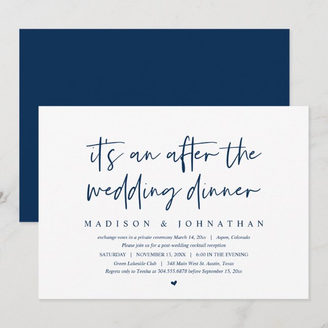 Modern Elopement, After the wedding dinner Invitat Invitation (Front/Back)