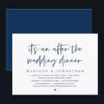 Modern Elopement, After the wedding dinner Invitat Invitation<br><div class="desc">Modern Navy Blue Script themed,  wedding elopement invitation card (After the wedding dinner). It is perfect for your wedding elopement reception / post wedding celebration party. Add your details in matching black font / lettering.</div>