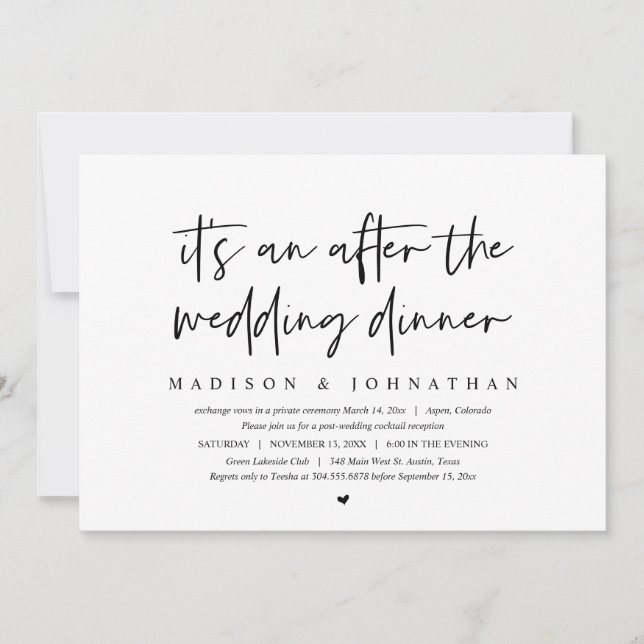 Modern Elopement, After the wedding dinner Invitation (Front)