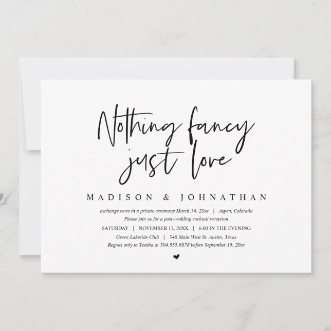 Modern Elopement, Nothing Fancy, Just Love Invitation (Front)