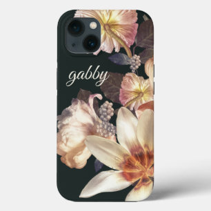 Modern Embellished Big Florals   Custom Text iPhone 13 Case